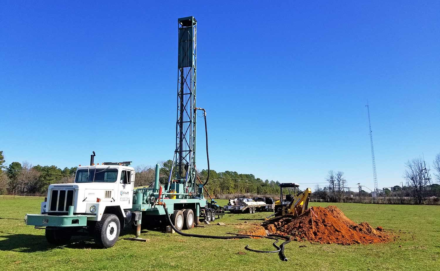 Well drilling rig truck on site