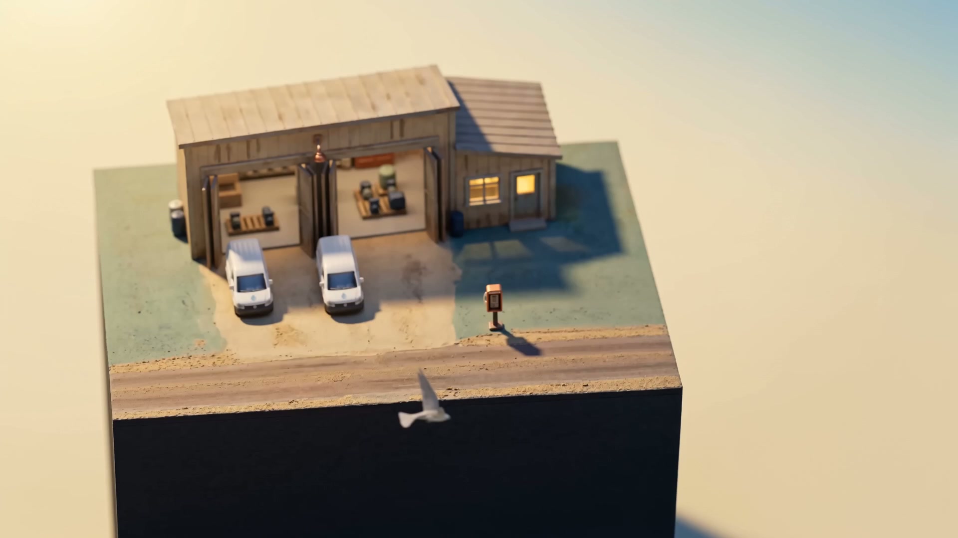 Miniature diorama render of a service shop